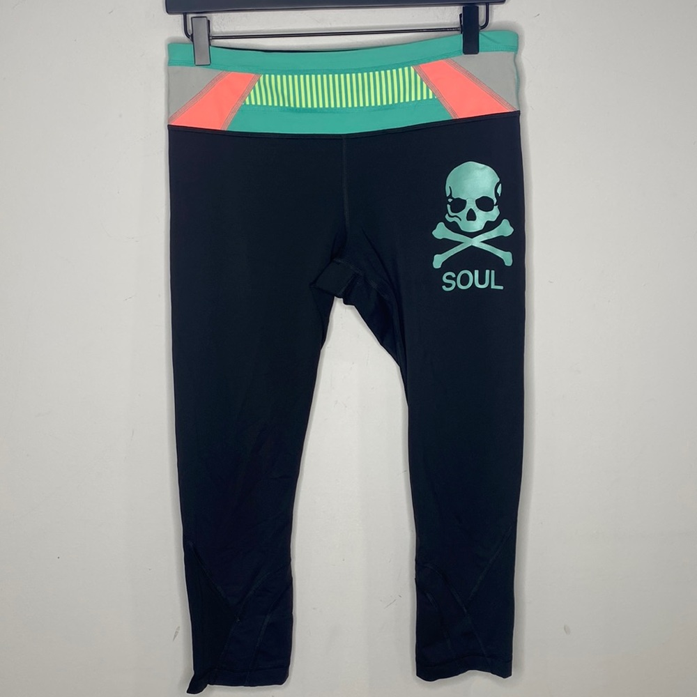 Lululemon Soul Cycle Pace Rival Crop Leggings Black Size 8 Womens Printed Skull